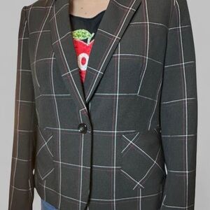 Vintage Kasper Black Preppy Plaid Blazer Size 8